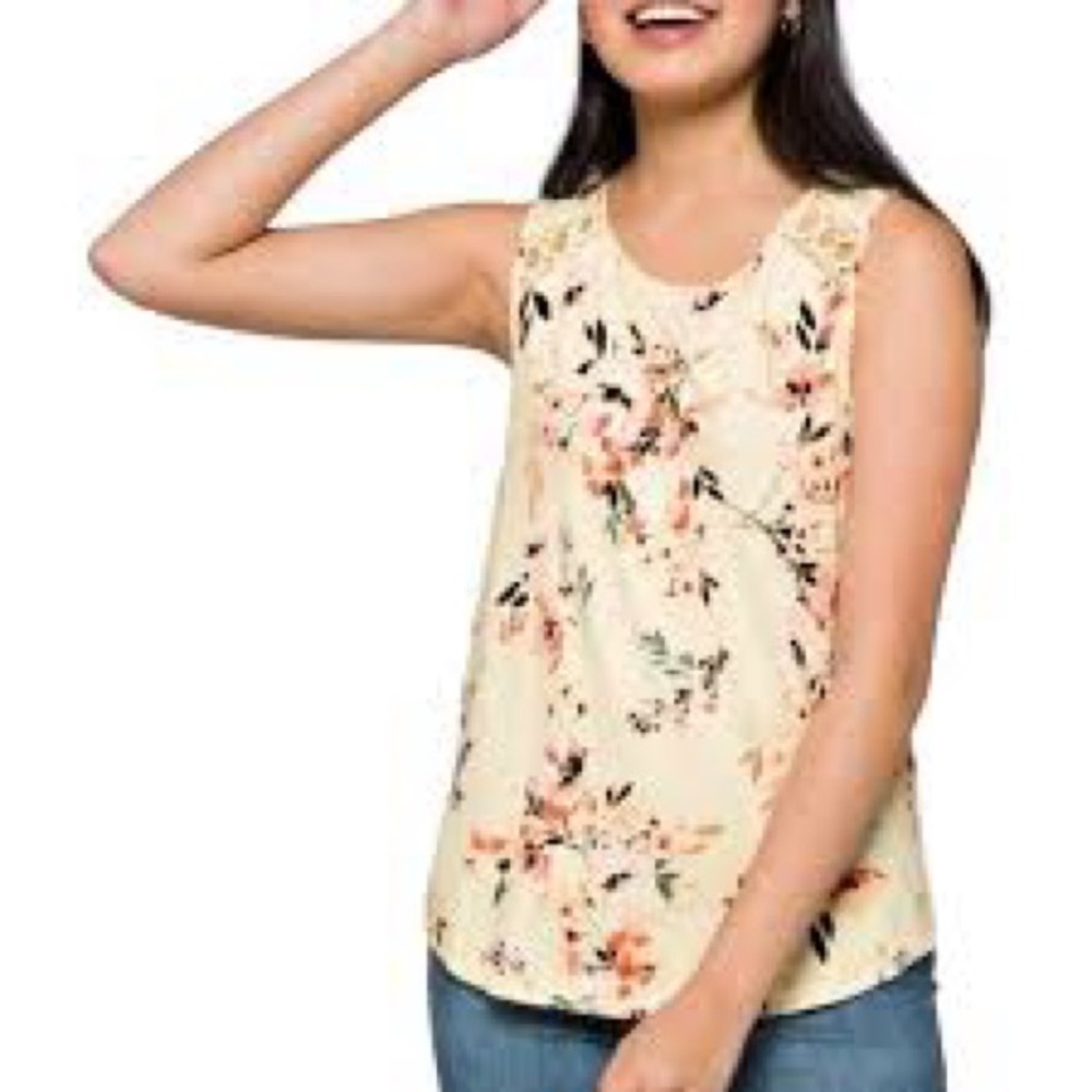 Daniel Rainn‎ Cream Floral Sleeveless Crochet Detail Blouse Top NWT Boho Small
